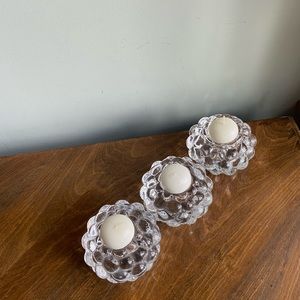 Orrefors Rasberry Candle Holders Set of Three